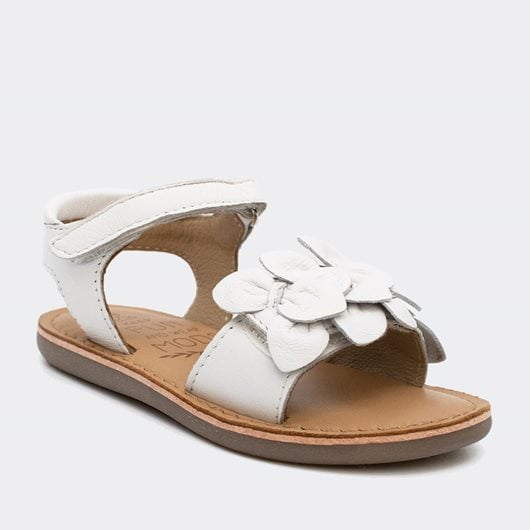 Mod8 Cloknot Girls' White Leather Sandals with Adjustable Ankle Velcro