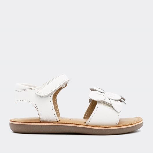 Mod8 Cloknot Girls' White Leather Sandals with Adjustable Ankle Velcro