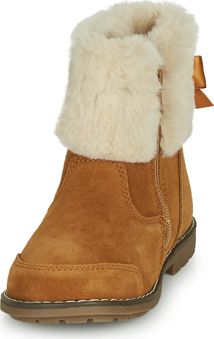 Mod8 Girls' Warm Brown Suede Winter Boots with Zipper & Faux Fur Lining