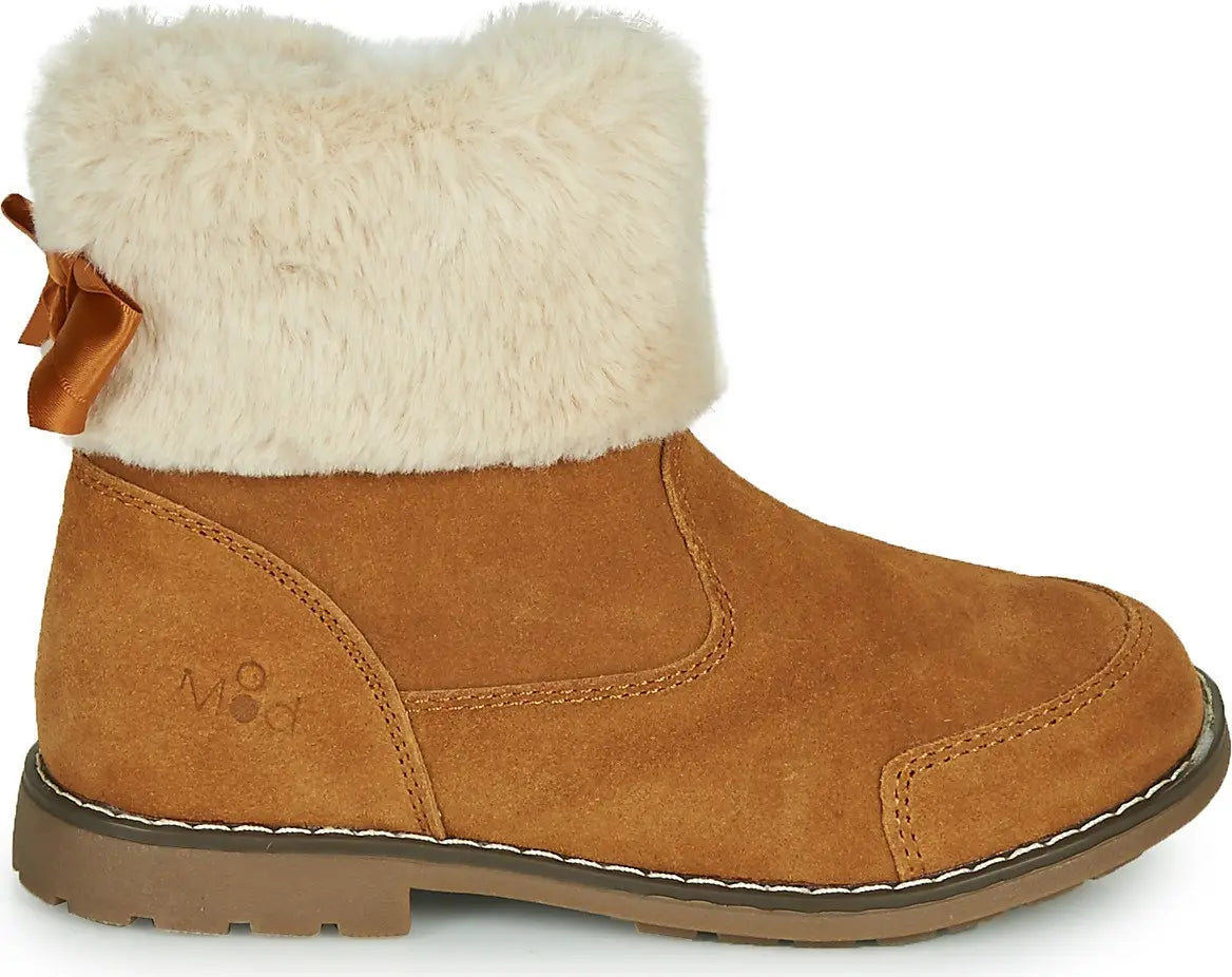 Mod8 Girls' Warm Brown Suede Winter Boots with Zipper & Faux Fur Lining