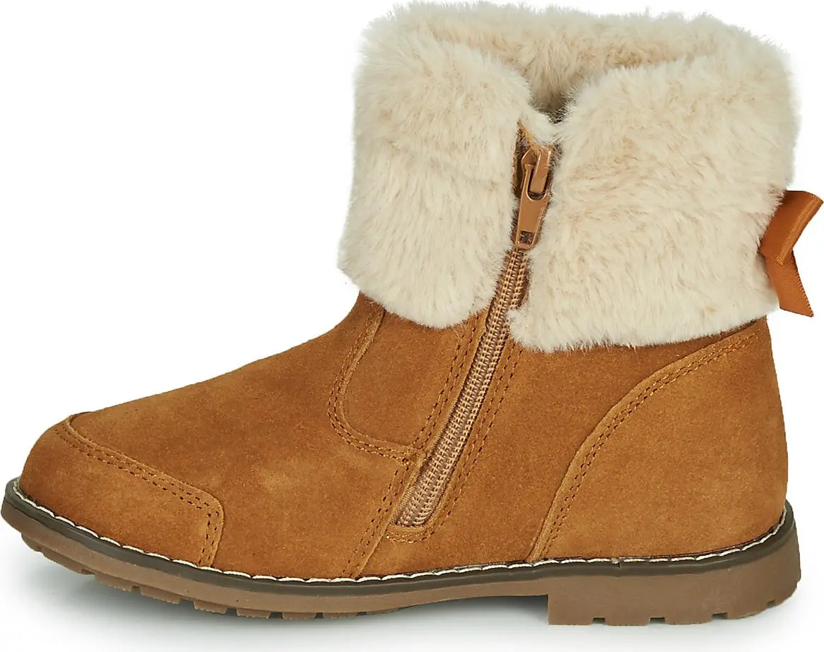 Mod8 Girls' Warm Brown Suede Winter Boots with Zipper & Faux Fur Lining