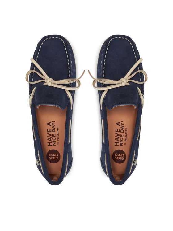 Navy Blue Boys Leather Nautical Style Moccasin with Flexible Sole 72127