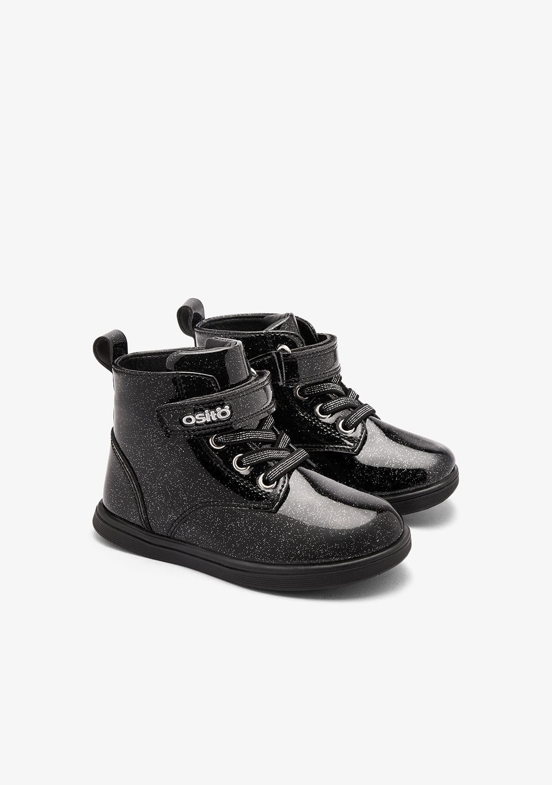 Sparkling Black Glitter Strap Kids Respectful Comfortable Boots