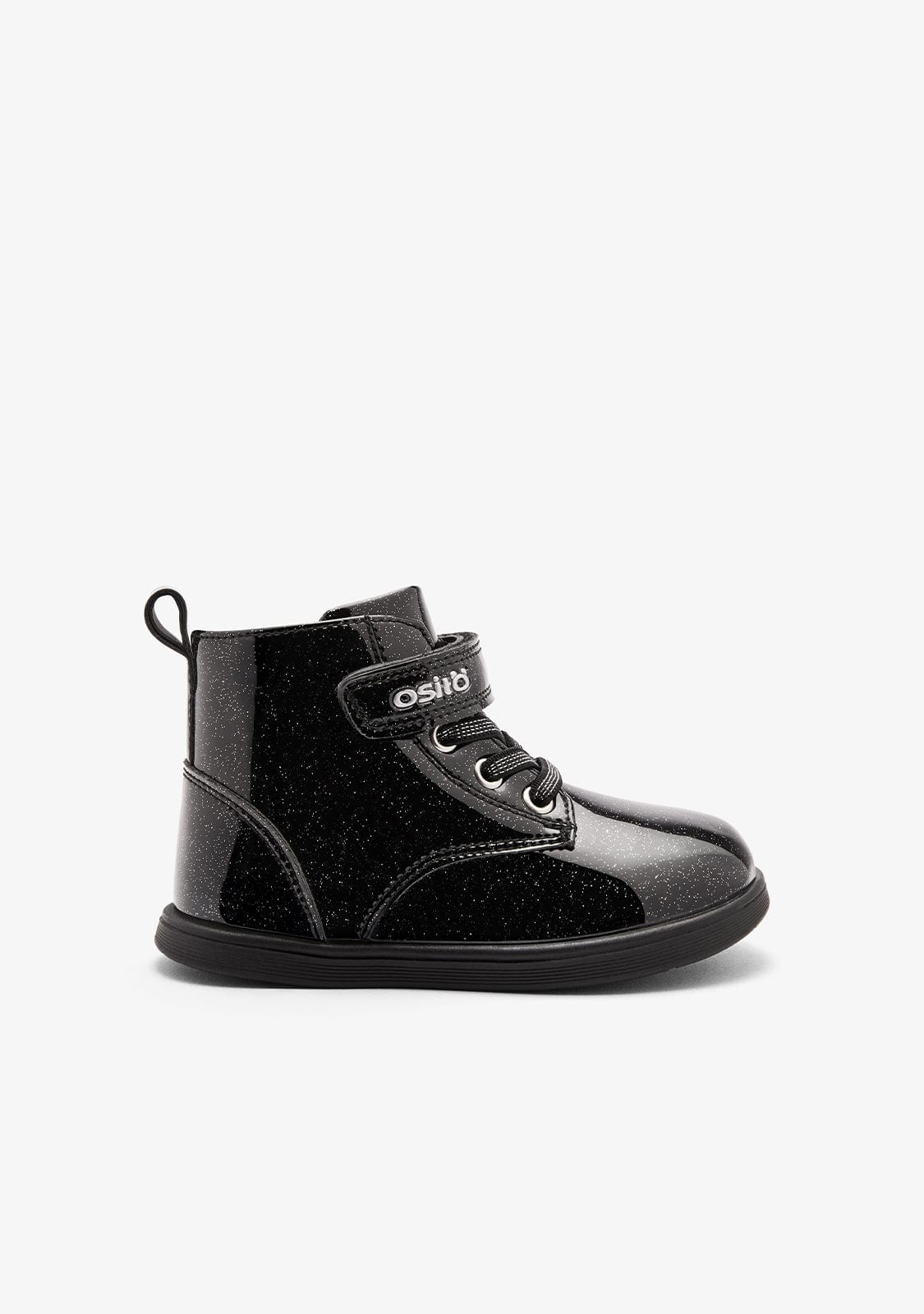 Sparkling Black Glitter Strap Kids Respectful Comfortable Boots