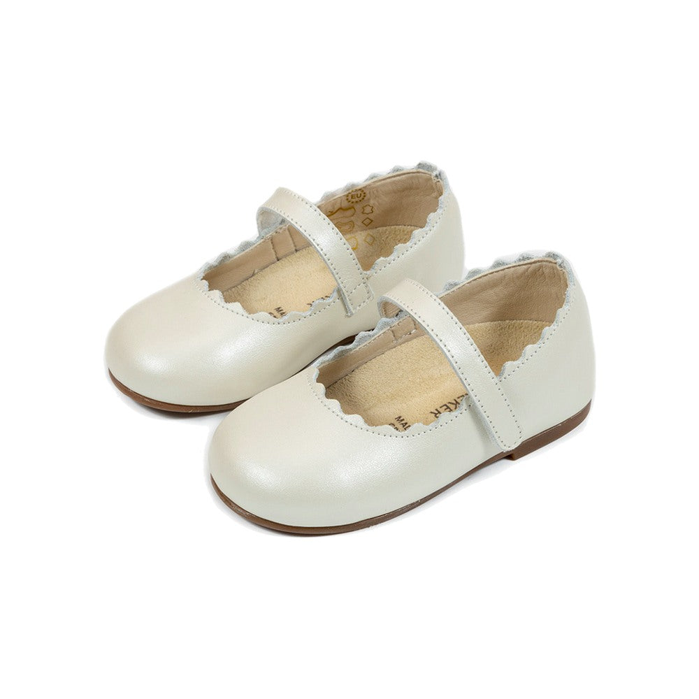 Elegant Ivory Babywalker Girl's Ballet Shoes, Single Strap, Pearl Leather Finish