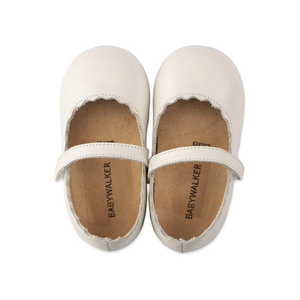 Elegant Ivory Babywalker Girl's Ballet Shoes, Single Strap, Pearl Leather Finish