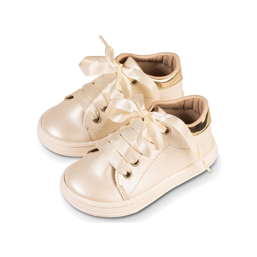 Babywalker Ivory Pearl Synthetic Leather Lace-Up Sneakers for Girls 3580-2