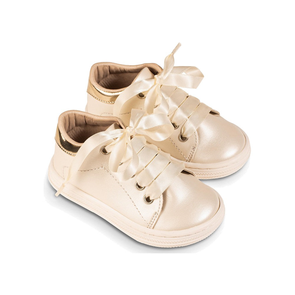 Babywalker Ivory Pearl Synthetic Leather Lace-Up Sneakers for Girls 3580-2