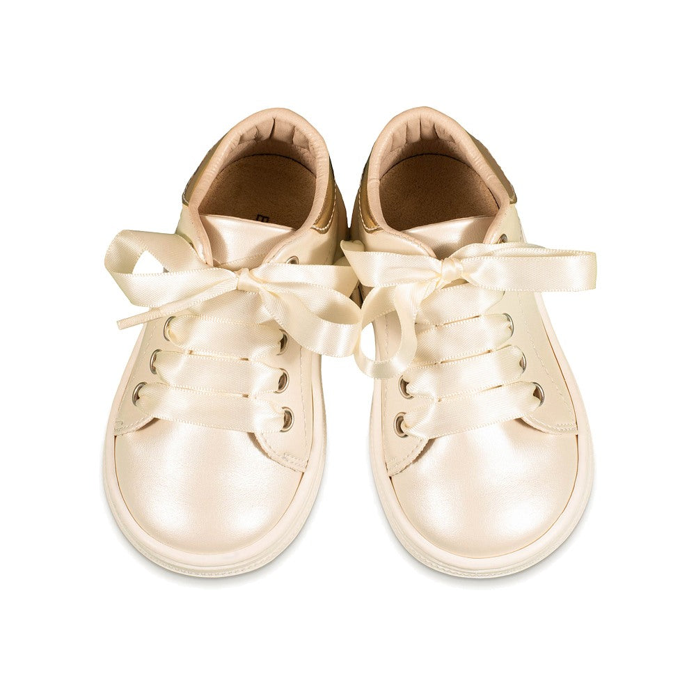 Babywalker Ivory Pearl Synthetic Leather Lace-Up Sneakers for Girls 3580-2