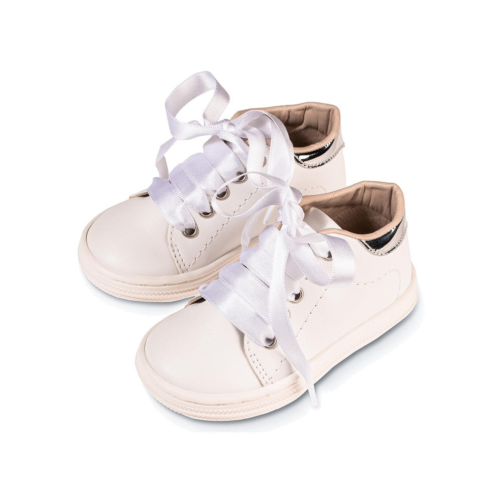 Babywalker 3580 White Nappa Synthetic Leather Lace-Up Baby Girl Sneakers