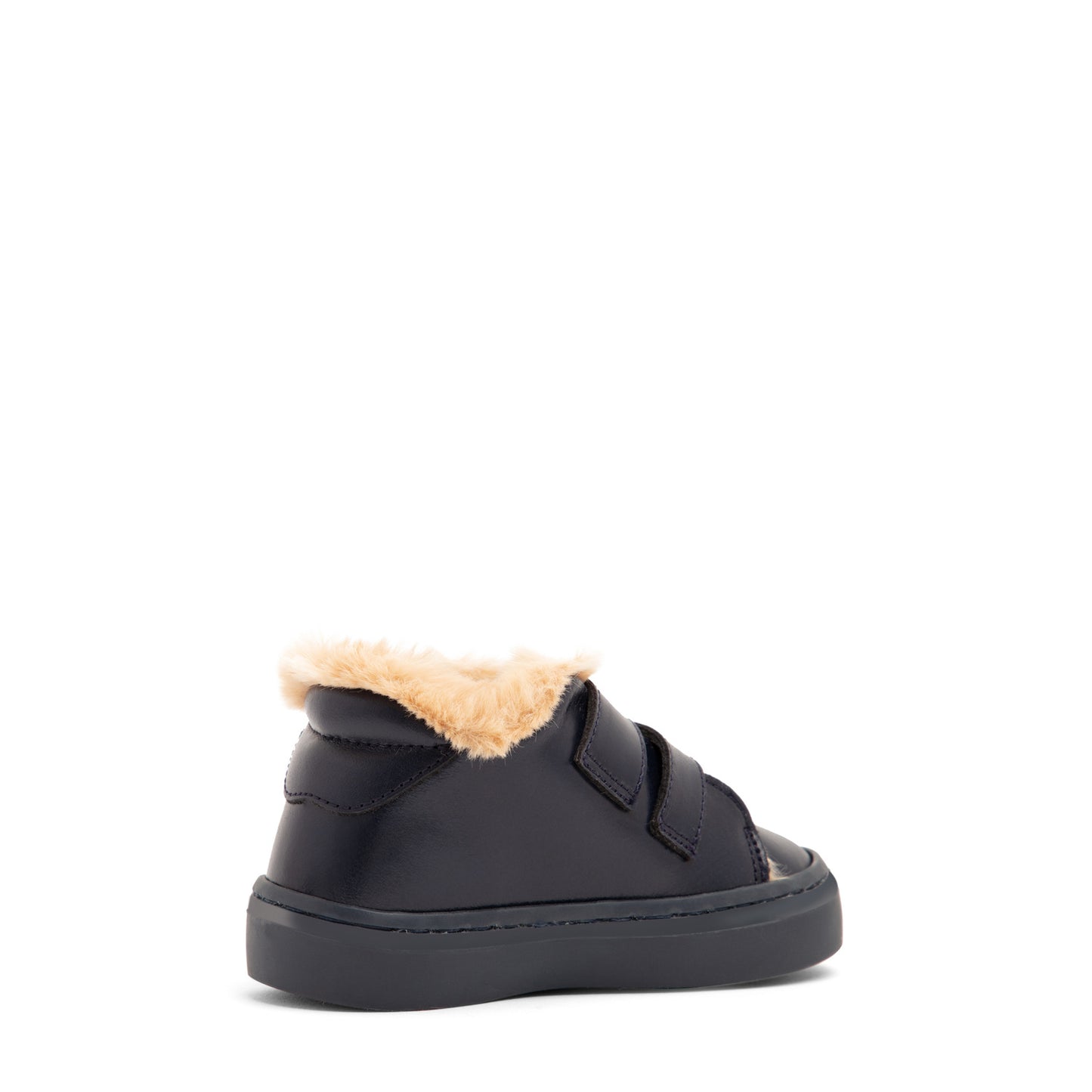 Babywalker Blue Leather Boys' Sneakers with Faux Fur Lining and Dual Straps