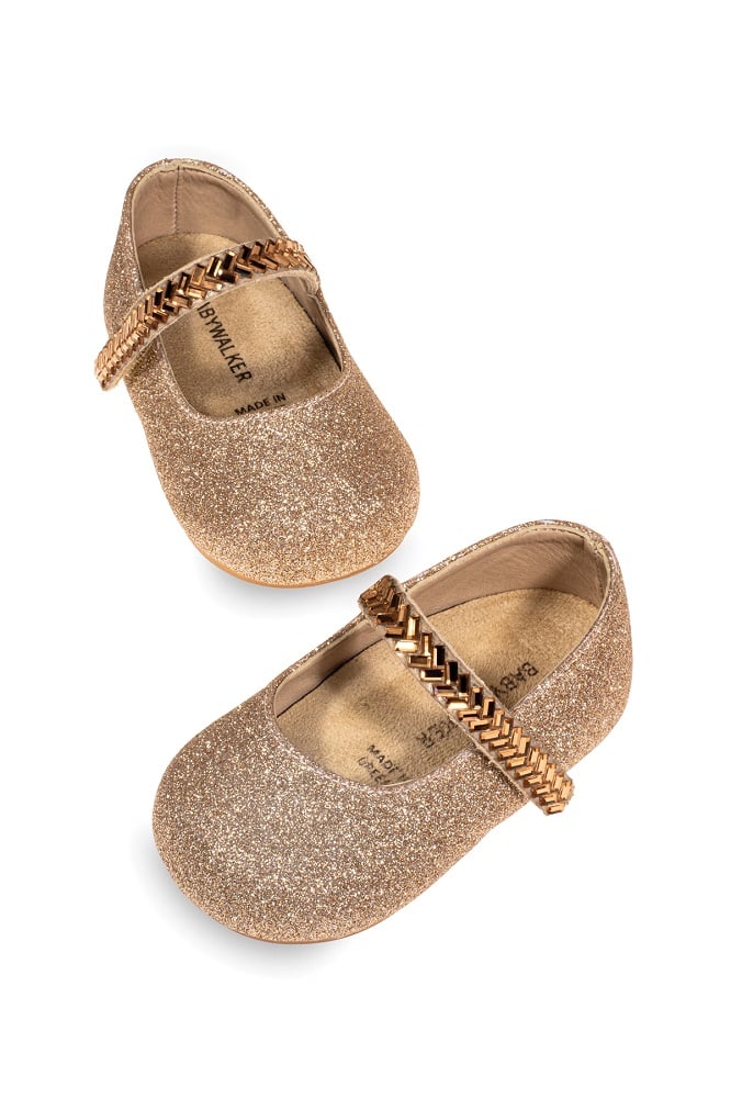 Copper BabyWalker Ballerina Shoes for Babies Elegant Crystal Barrette
