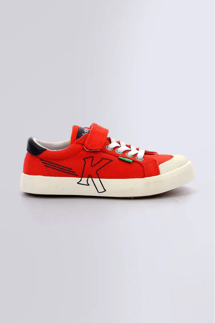 Kickers Kickgoldi Red Unisex Kids Canvas Trainers - Easy Velcro Elastic Laces