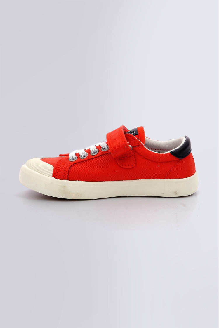 Kickers Kickgoldi Red Unisex Kids Canvas Trainers - Easy Velcro Elastic Laces