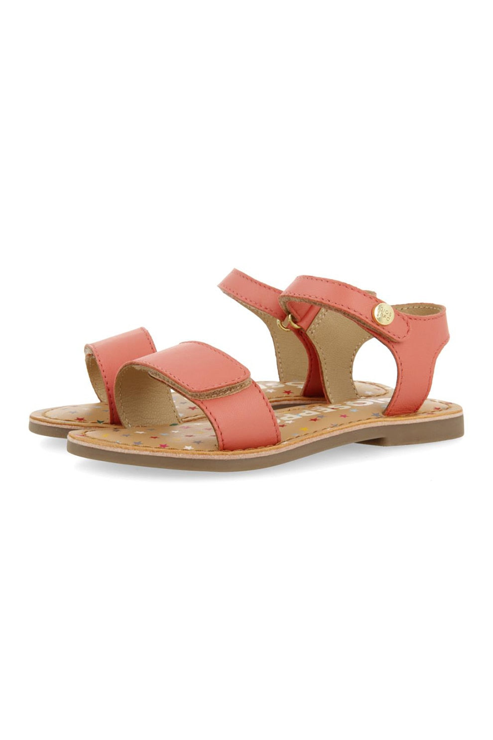 Gioseppo Gigean Kids' Natural Leather Velcro Sandals, Comfortable Coral Flat Sole, Size 30 EU