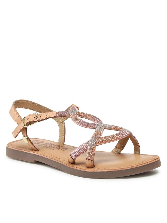 Gioseppo Girls' Pink Glitter Strappy Sandals - Comfortable Sheep Leather Peep-Toe 68223-P