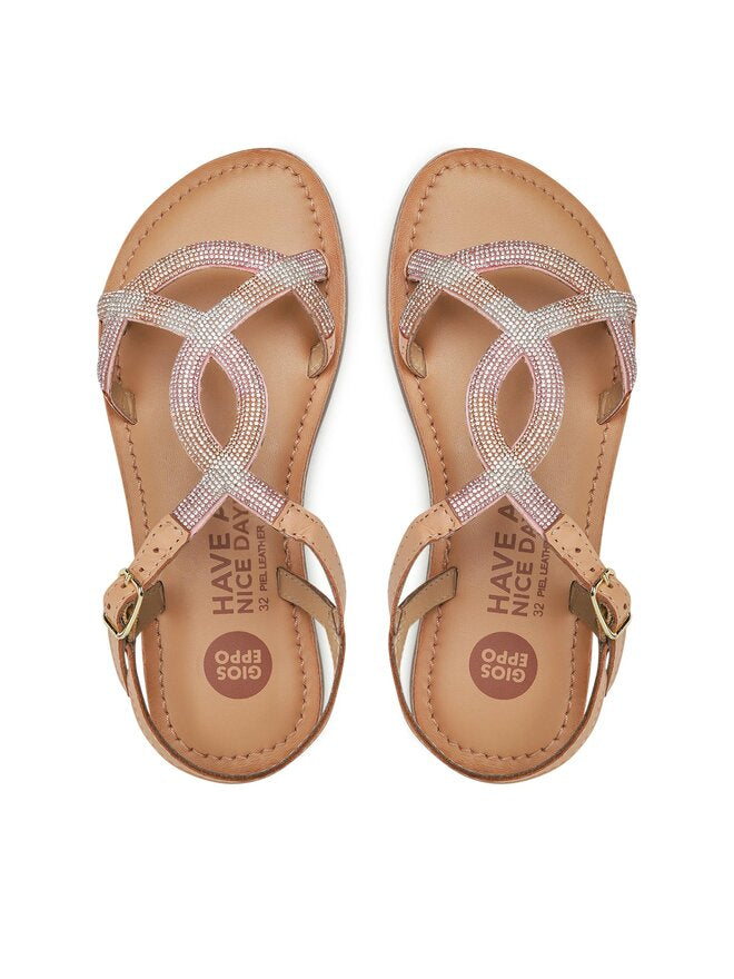 Gioseppo Girls' Pink Glitter Strappy Sandals - Comfortable Sheep Leather Peep-Toe 68223-P