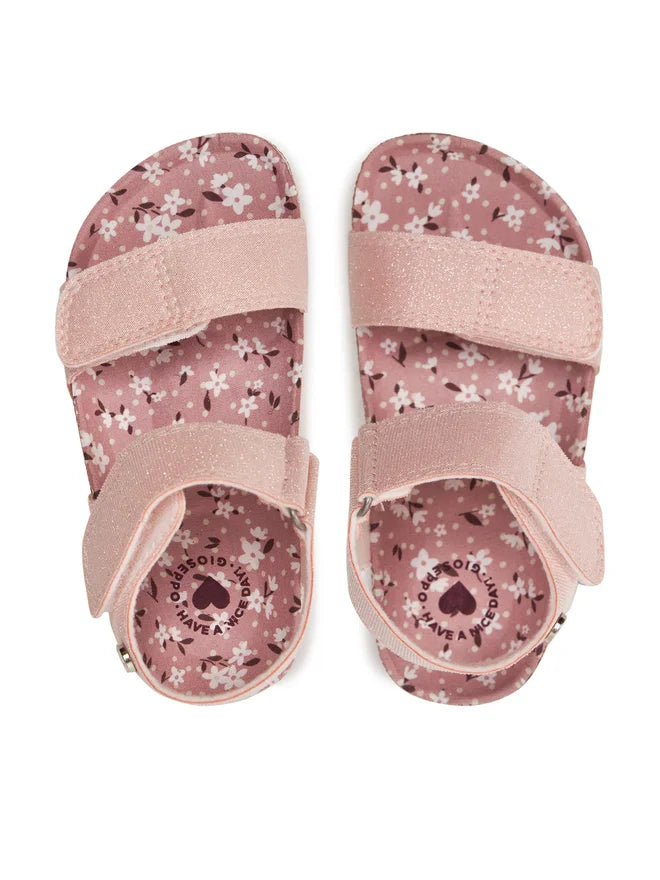 Girls' Pink Glitter Bio Sole Sandals with Floral Fantasy Print Insole 71354
