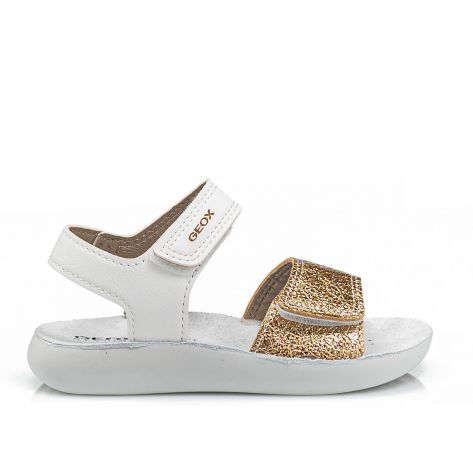 Geox B Sandal Lightfloppy White/Gold Kids' Shoes with Adjustable Velcro Closure