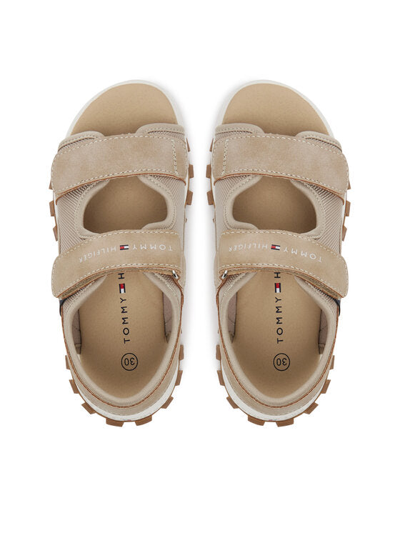 Tommy Hilfiger Boys' Casual Beige Sandals with Velcro Straps for Summer Play