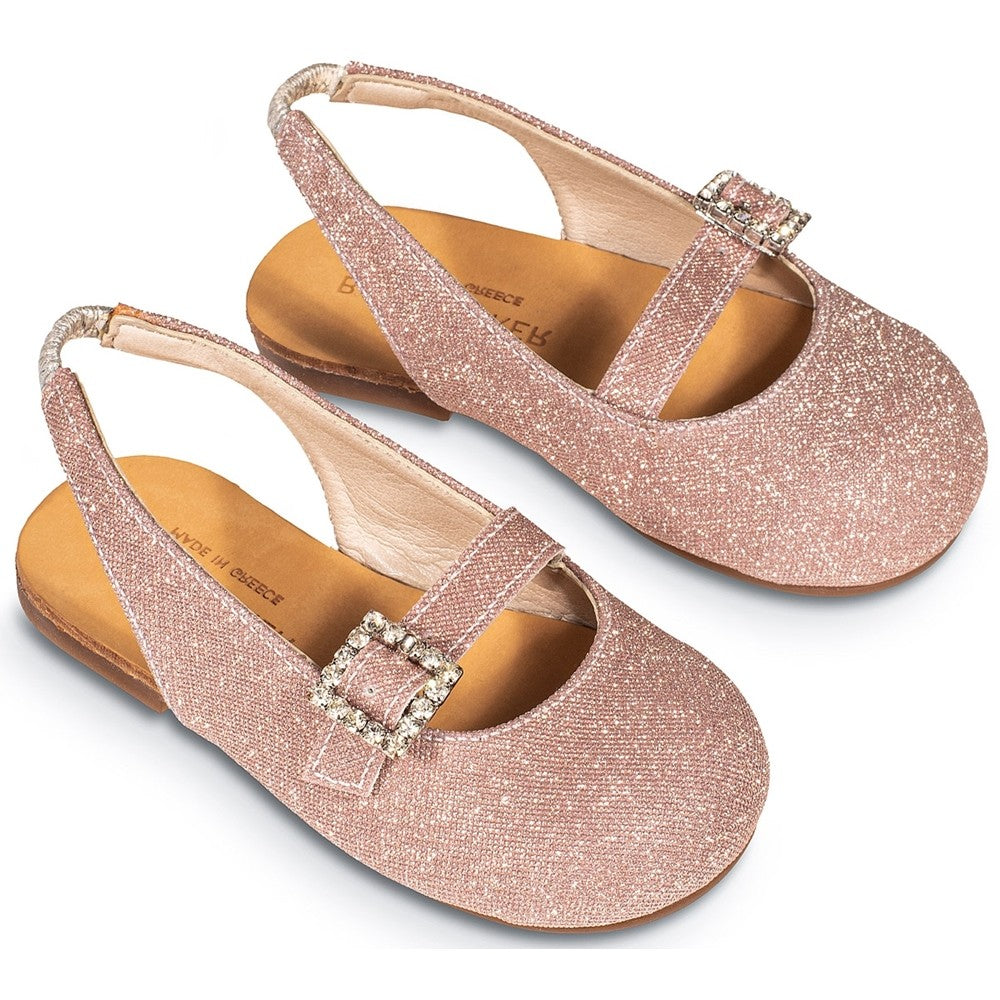 BabyWalker Bw 4819 Girls Dusty Pink Metallic Christening Shoes Rhinestone Buckle