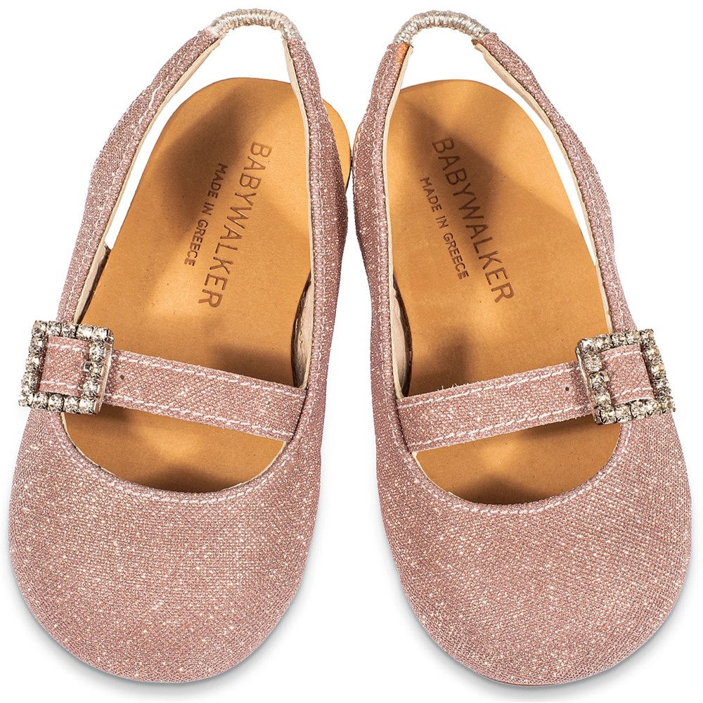 BabyWalker Bw 4819 Girls Dusty Pink Metallic Christening Shoes Rhinestone Buckle
