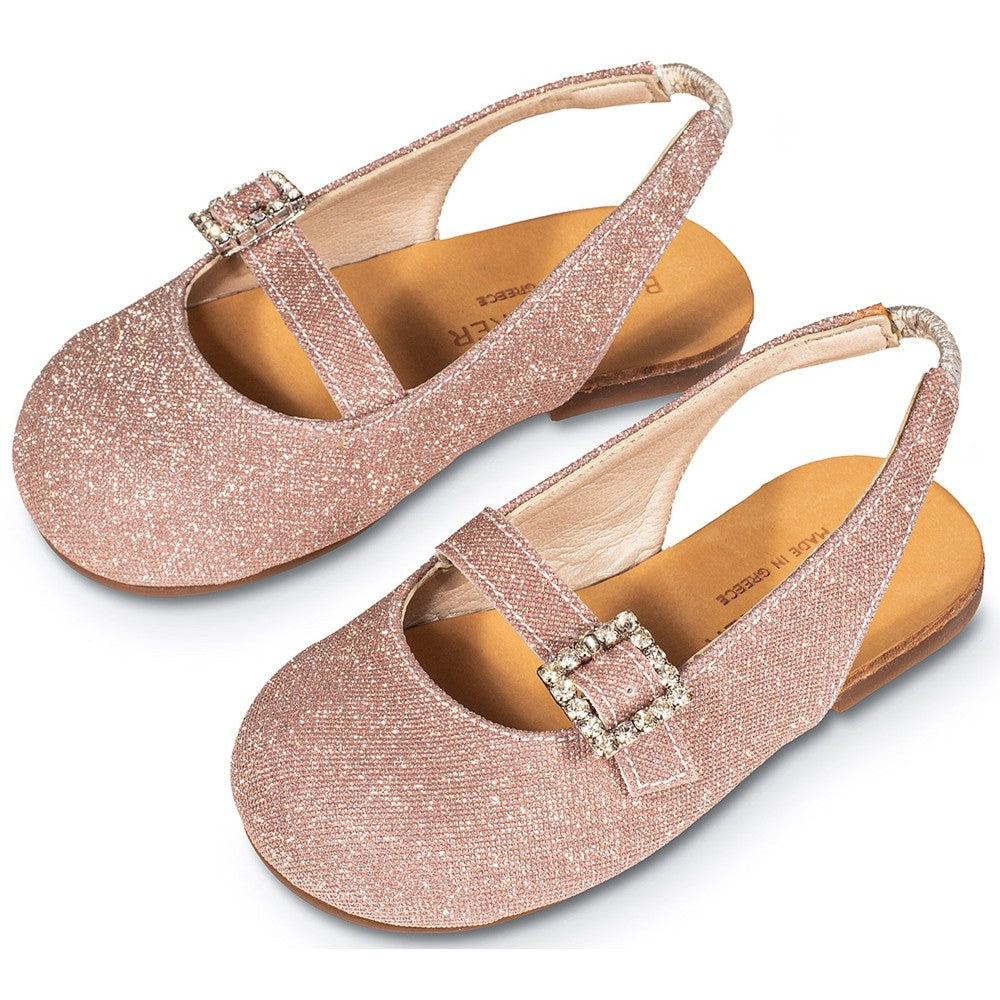 BabyWalker Bw 4819 Girls Dusty Pink Metallic Christening Shoes Rhinestone Buckle