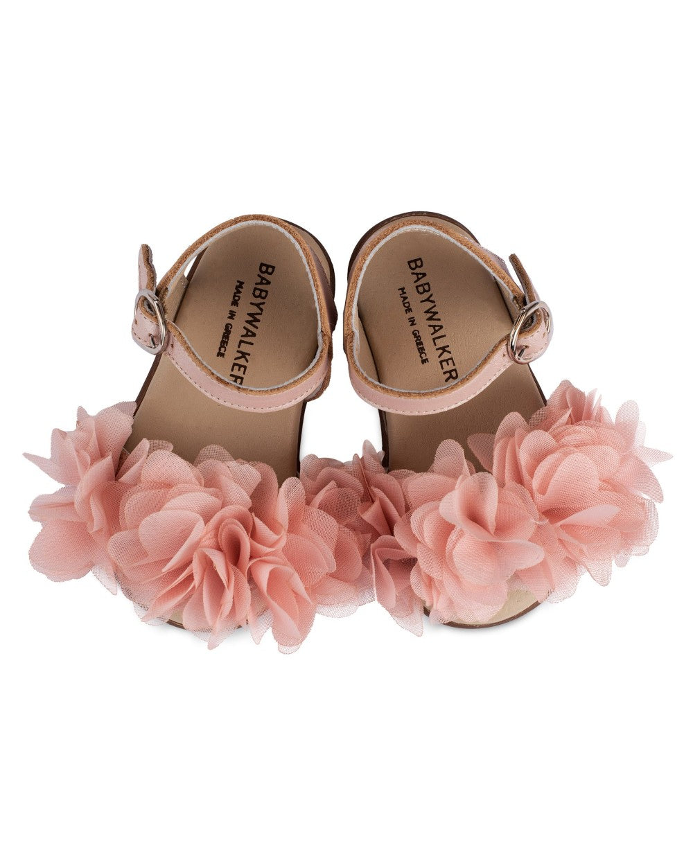 Elegant Leather Girl's Baptism Sandals with Pink Floral Embellishments Pri.2598