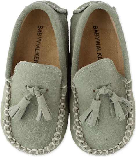 Premium Babywalker Bay Leaf Mint Leather Moccasins for Boys' Baptism & Formal Events