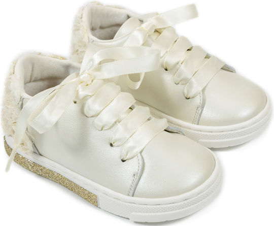 Babywalker White Baptism Leather Sneakers BW4697 with Chiffon Flowers