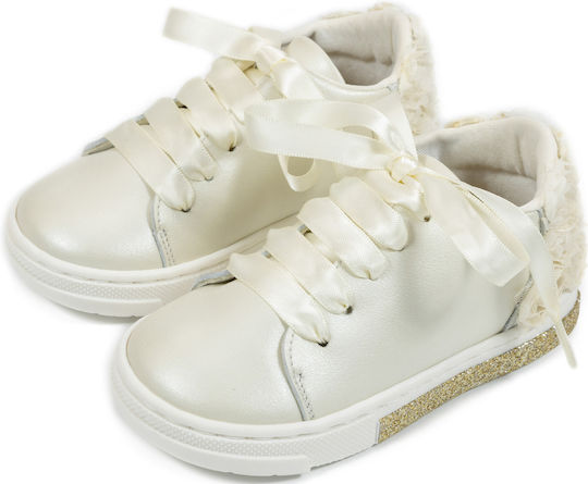 Babywalker White Baptism Leather Sneakers BW4697 with Chiffon Flowers