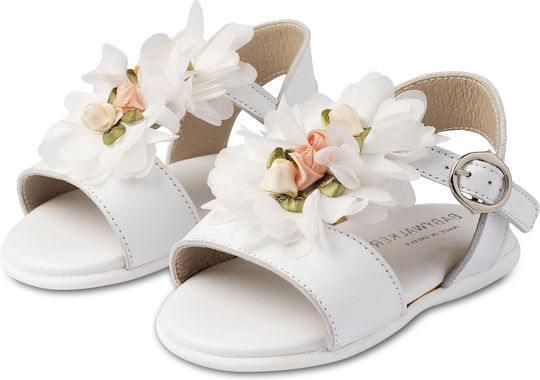 Babywalker PRI2602 White Leather Baptism Sandals for Babies and Toddlers