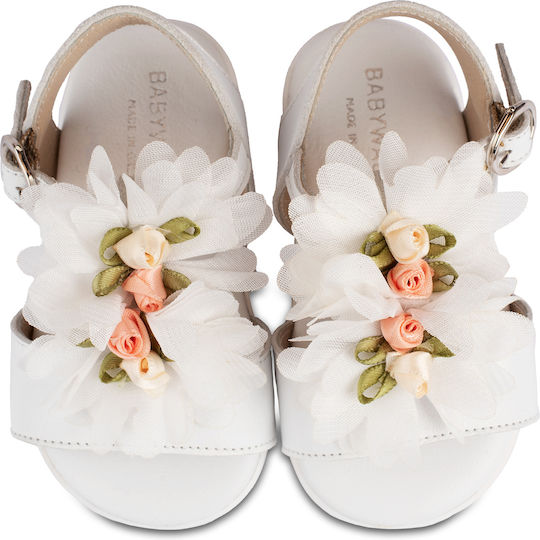 Babywalker PRI2602 White Leather Baptism Sandals for Babies and Toddlers