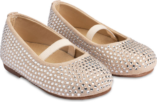 Babywalker LU.6098 Ecru Leather Baptism Ballerina Pumps with Swarovski Rhinestones