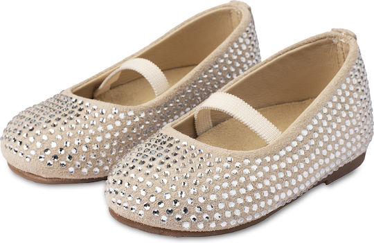 Babywalker LU.6098 Ecru Leather Baptism Ballerina Pumps with Swarovski Rhinestones