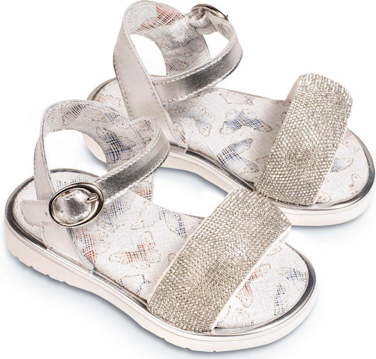Babywalker Elegant Silver Leather Baptism Sandals with Rhinestones