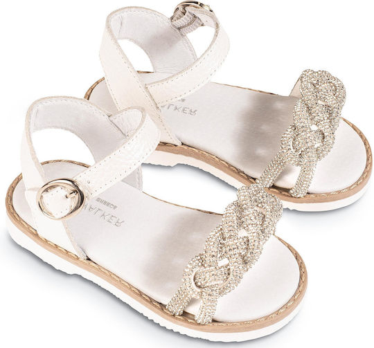 Babywalker White Leather Christening Sandals with Elegant Rhinestone Braid GR0101