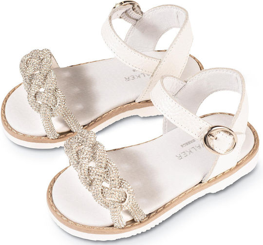 Babywalker White Leather Christening Sandals with Elegant Rhinestone Braid GR0101