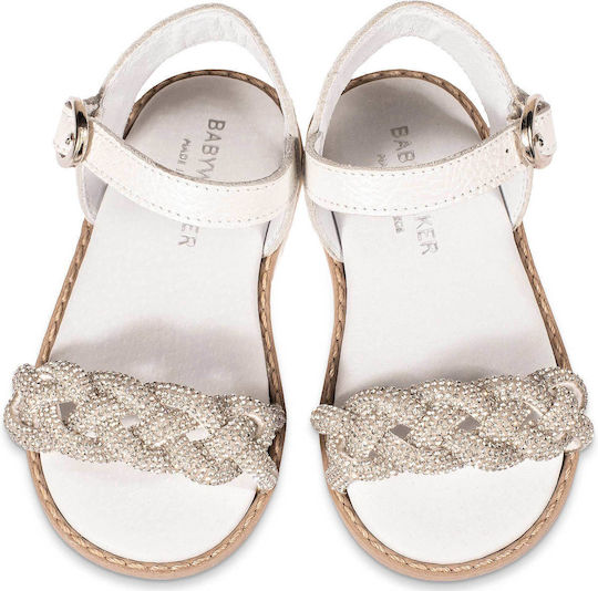 Babywalker White Leather Christening Sandals with Elegant Rhinestone Braid GR0101