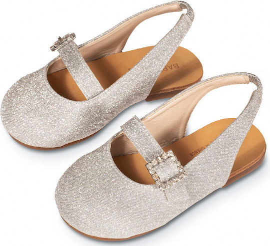 Babywalker Silver Fabric Baptism Ballerina Shoes with Rhinestone Buckle for Girls
