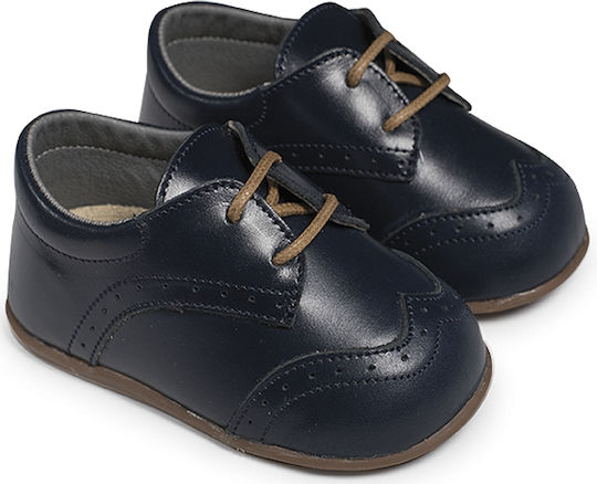 Babywalker Brogues Leather Oxfords, Navy Blue Baptism Shoes for Boys PRI2070