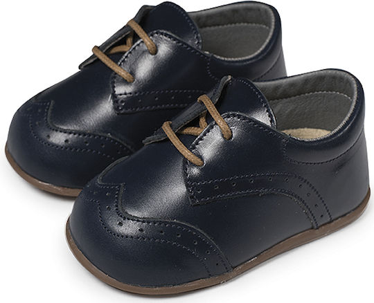 Babywalker Brogues Leather Oxfords, Navy Blue Baptism Shoes for Boys PRI2070