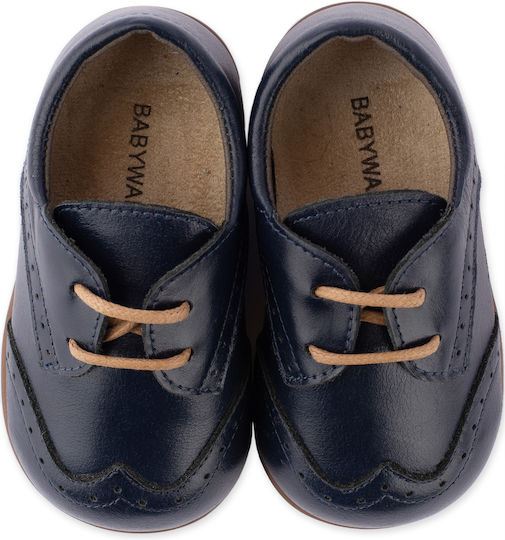 Babywalker Brogues Leather Oxfords, Navy Blue Baptism Shoes for Boys PRI2070