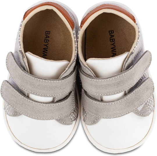 Babywalker Grey Leather Baptism Sneakers: Comfort First Steps, Durable, Stylish, PRI2104