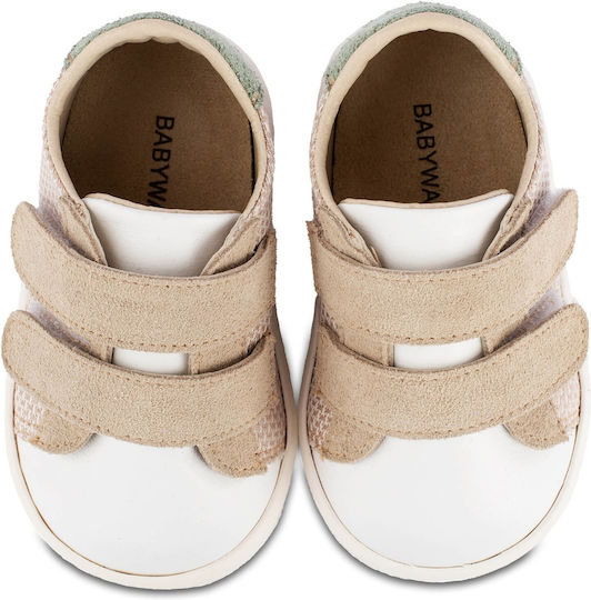 Babywalker Beige Leather Christening Sneakers with Double Hook-and-Loop Straps