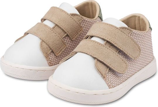 Babywalker Beige Leather Christening Sneakers with Double Hook-and-Loop Straps