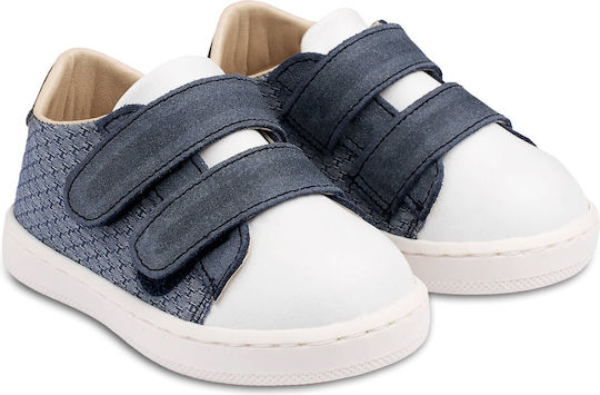 Premium Babywalker Blue Leather Baptism Sneakers with Velcro Straps for Boys