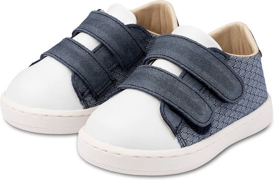 Premium Babywalker Blue Leather Baptism Sneakers with Velcro Straps for Boys