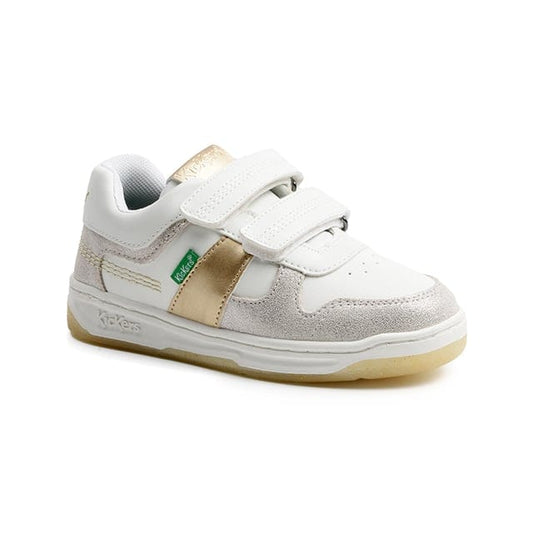 Kickers Kalido White Velcro Sneakers: Kids' Durable Synthetic Leather Low-Tops