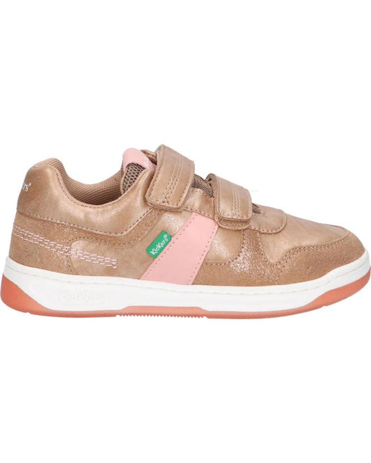 Kickers Kalido Girls' Glitter Beige Pink Velcro Trainers - Easy-Wear Casual Sneakers